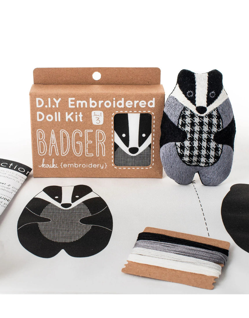 Badger Embroidered Doll Kit, Kiriki Press