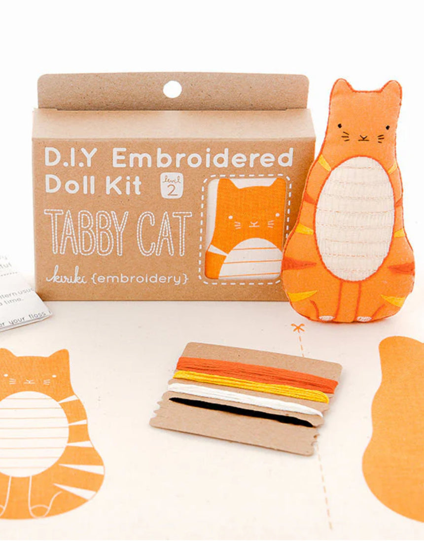 Tabby Cat Embroidered Doll Kit, Kiriki Press