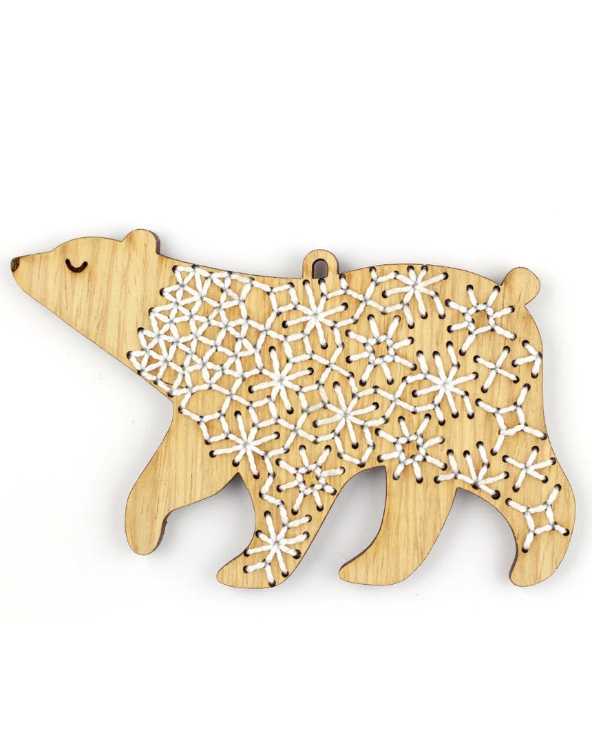 Bear Stitched Oak Ornament Kit, Kiriki Press