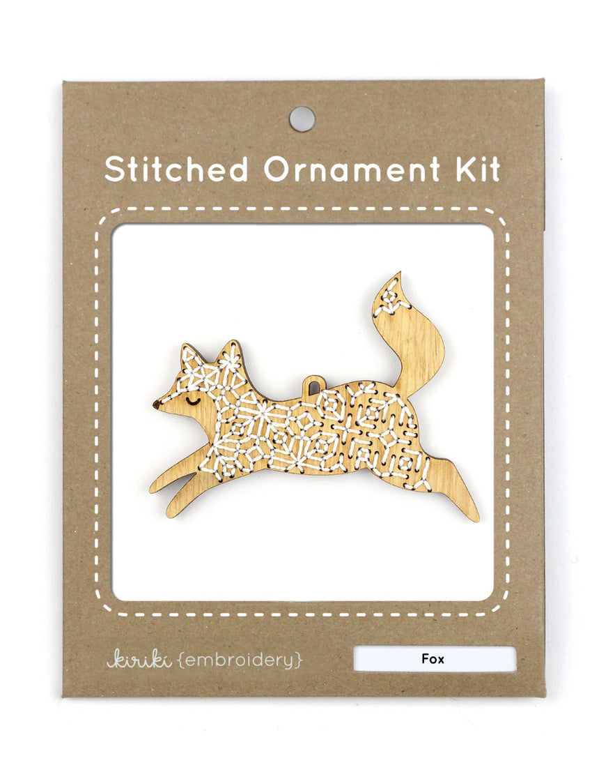 Fox Stitched Oak Ornament Kit, Kiriki Press