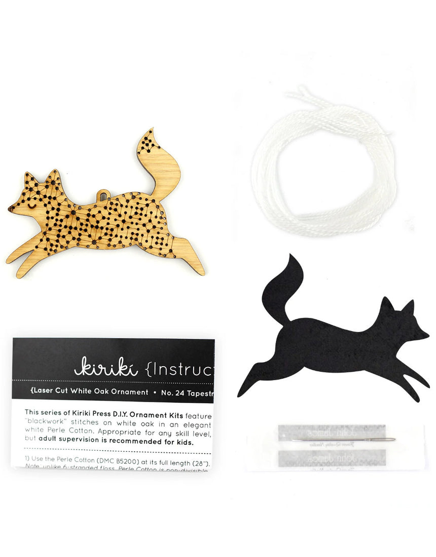Fox Stitched Oak Ornament Kit, Kiriki Press