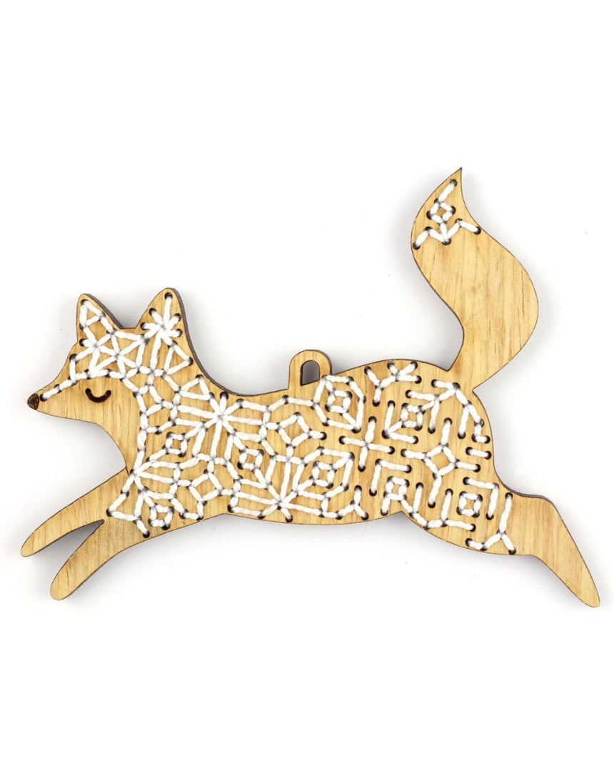Fox Stitched Oak Ornament Kit, Kiriki Press