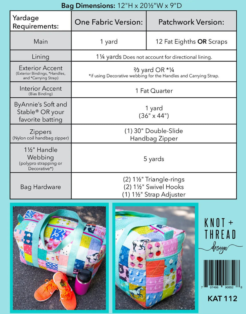 Patchwork Duffle Bag Sewing Pattern, Knot + Thread Design