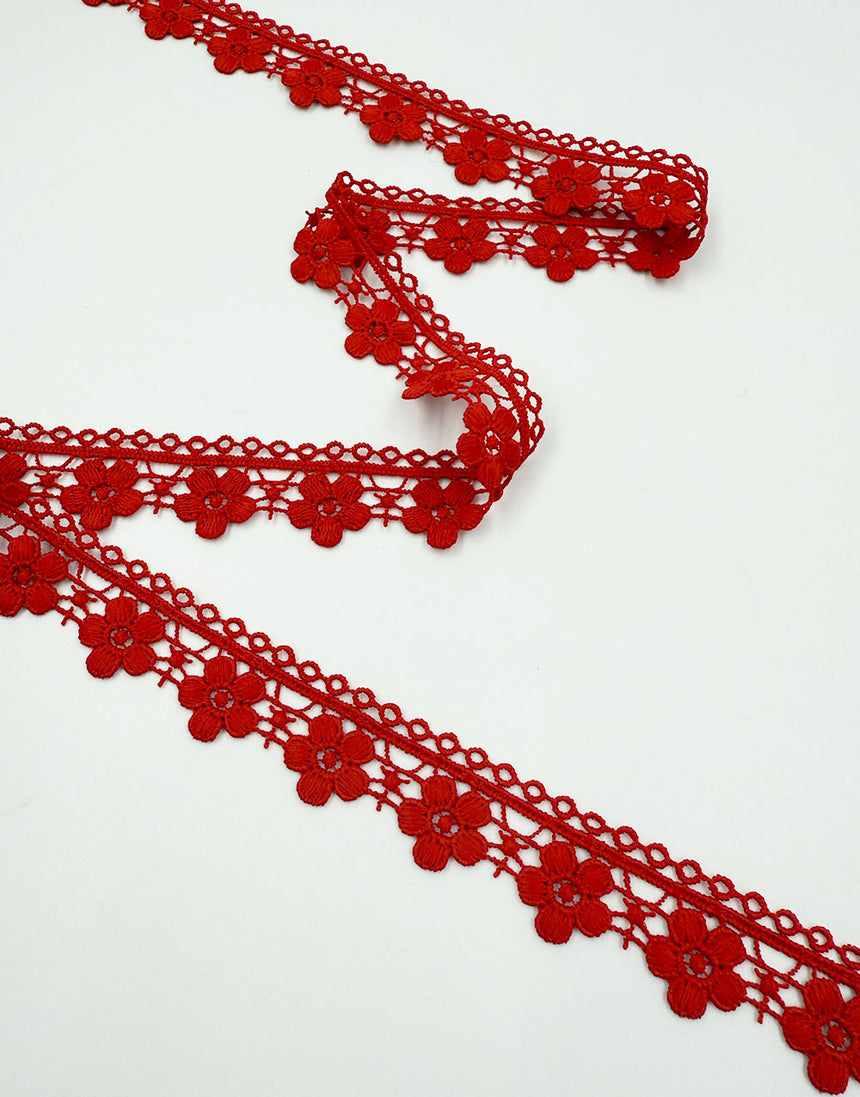 Red Daisy Guipure Lace Trim, 27mm