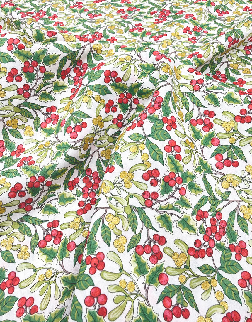 Liberty Fabrics Tana Lawn® Cotton Christmas Fabric Metallic Yuletide Berry A