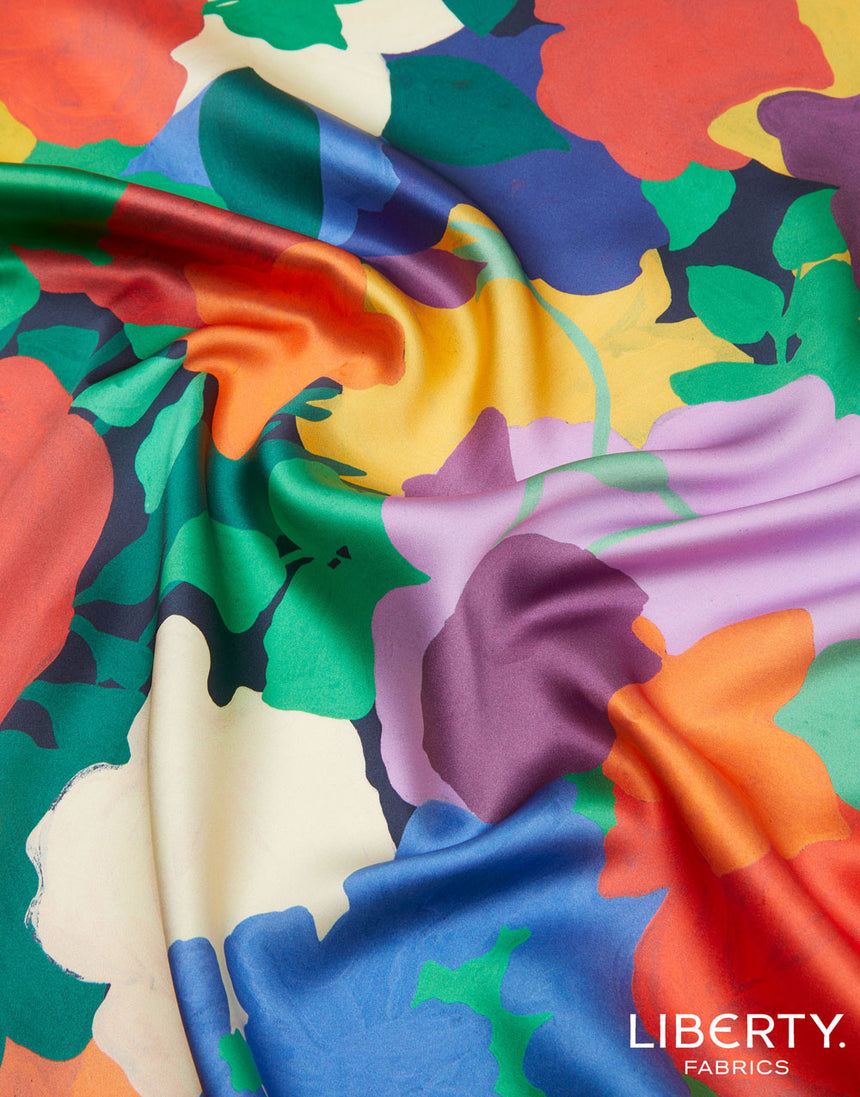 Liberty Fabrics Belgravia Silk Satin Fabric, Marina's Tea Garden C