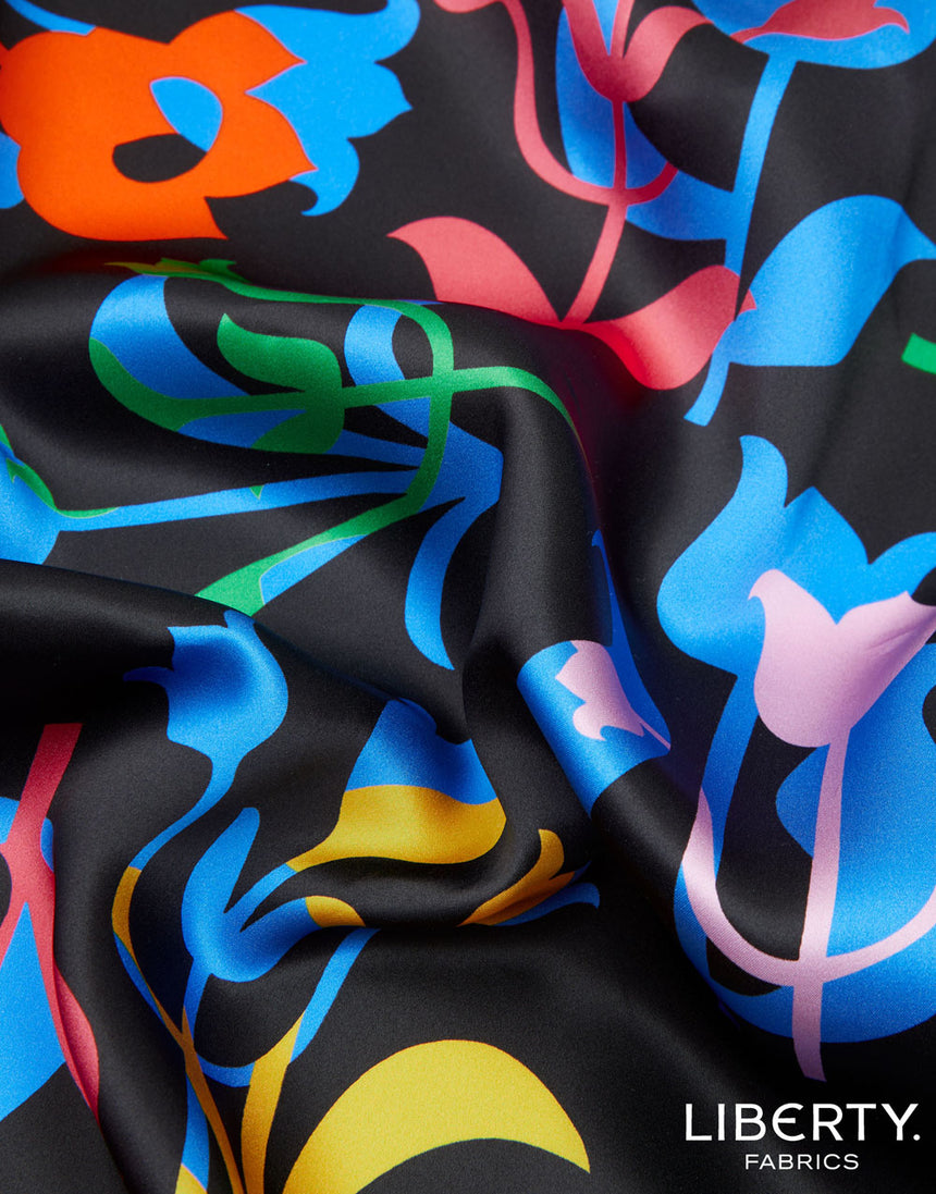 Liberty Fabrics Belgravia Silk Satin Fabric, Floral Frieze C