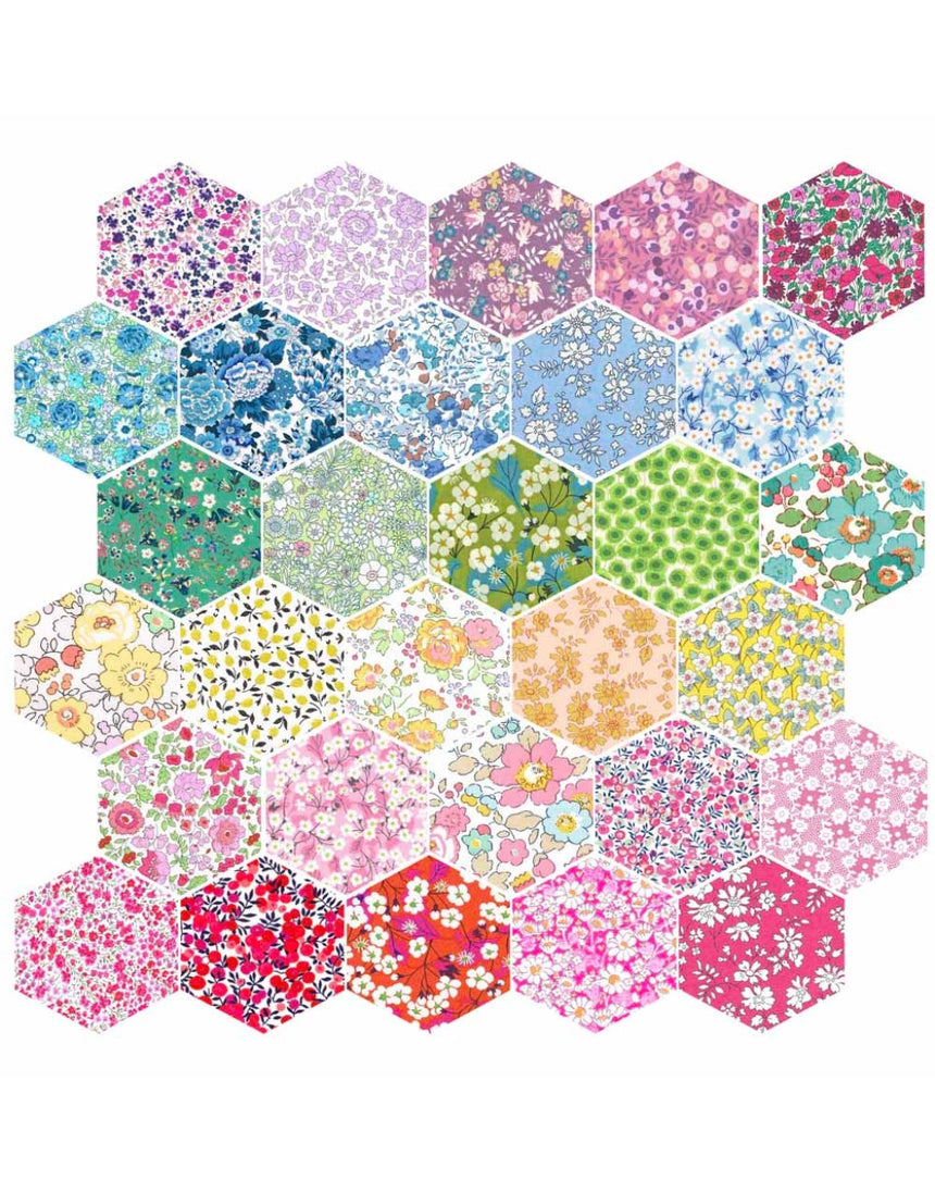 Pack of 30 Liberty Tana Lawn Fabric Rainbow 1 3/4″ Hexagons, Alice Caroline