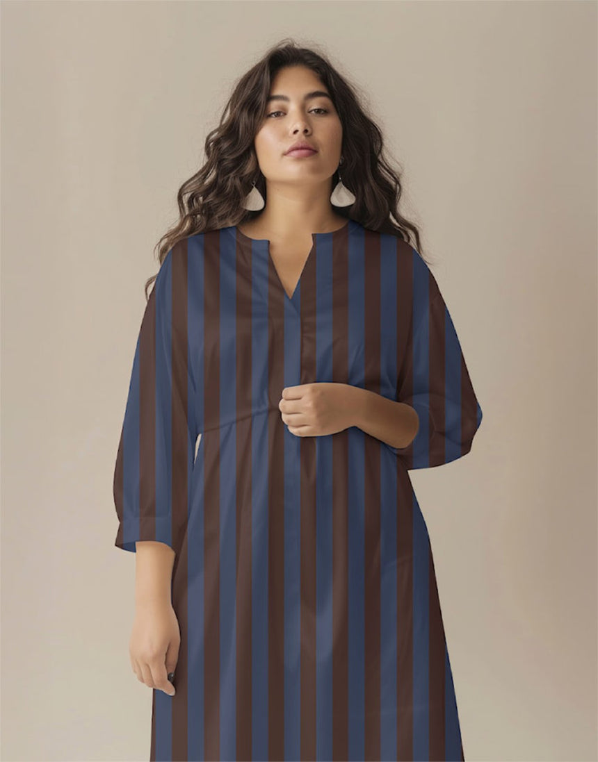 Brown and Blue Stripe Light & Lush Viscose Fabric