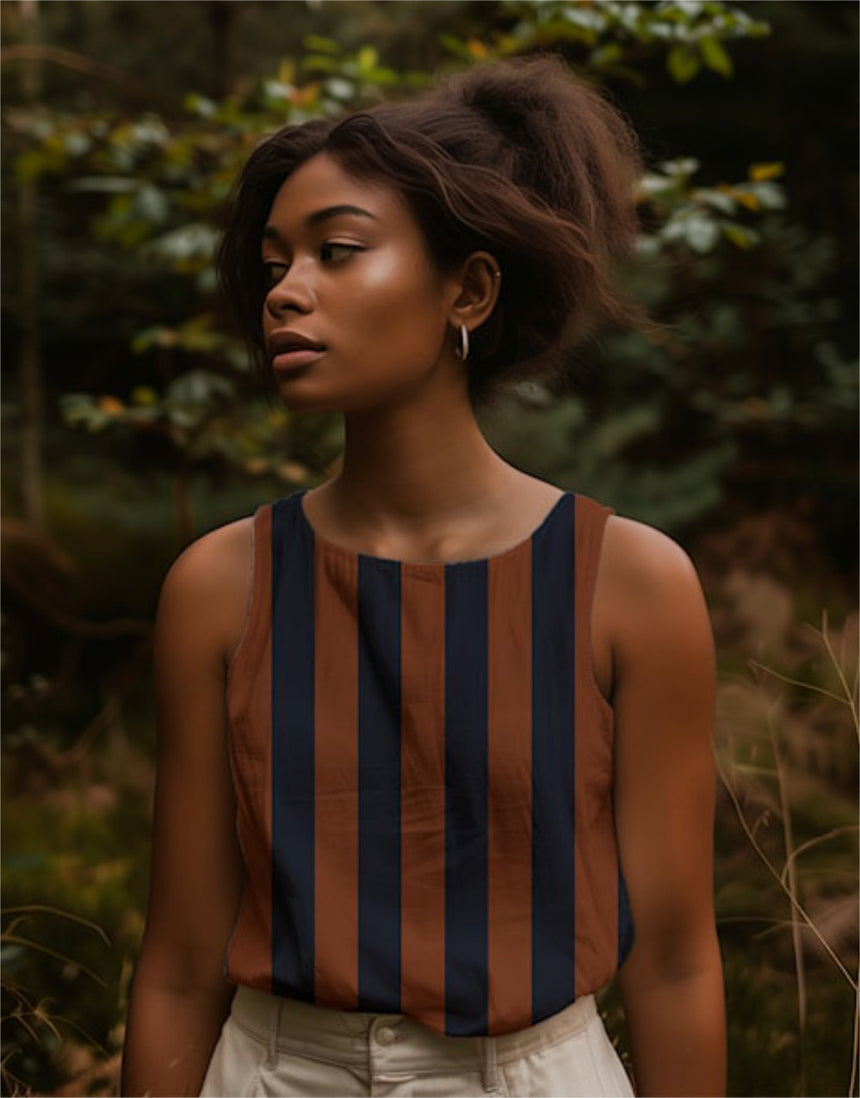 Cognac and Charcoal Stripe Light & Lush Viscose Fabric