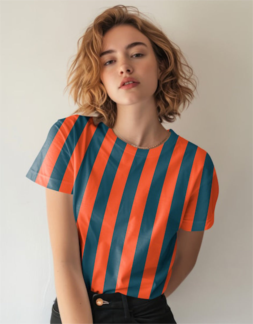 Teal and Orange Stripe Light & Lush Viscose Fabric