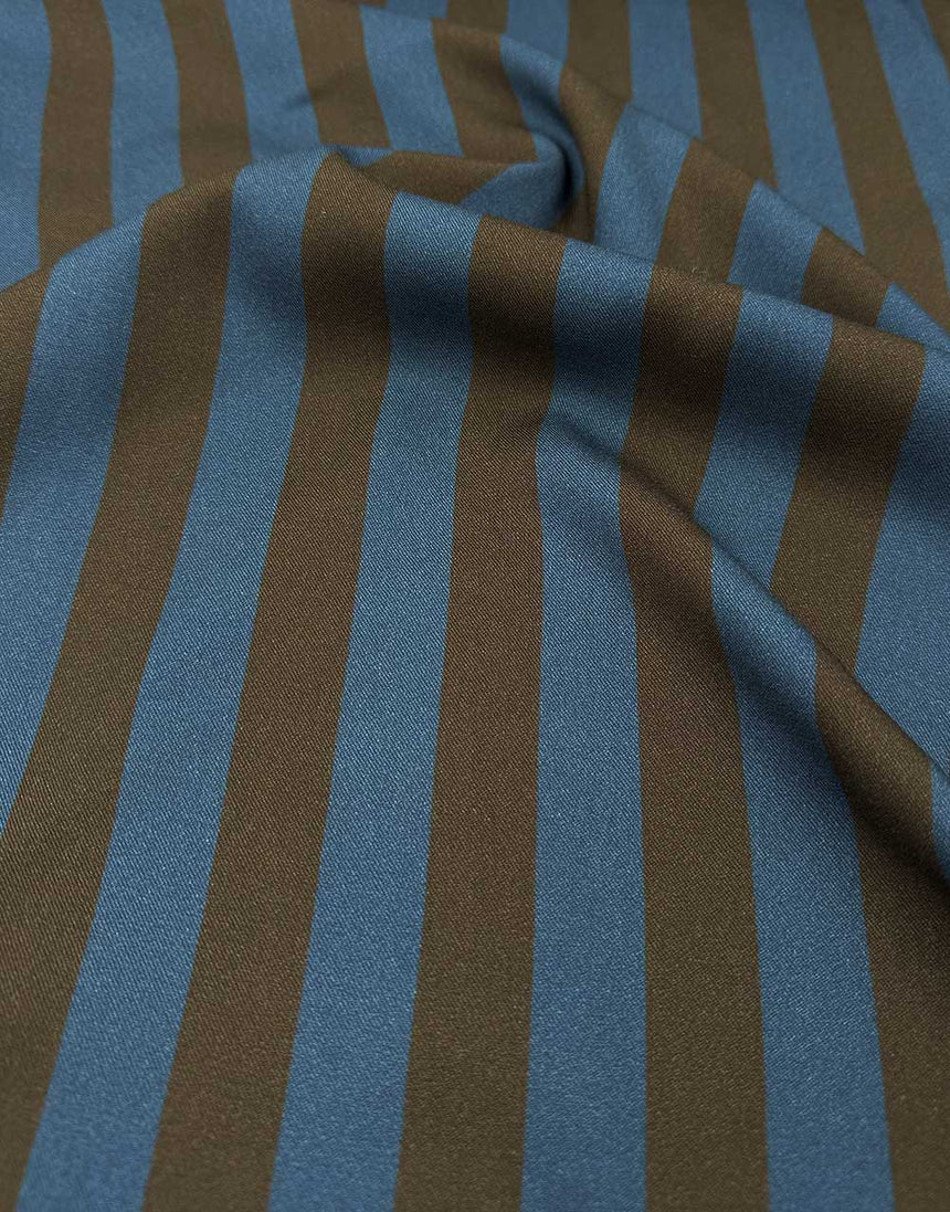Brown and Blue Stripe Light & Lush Viscose Fabric