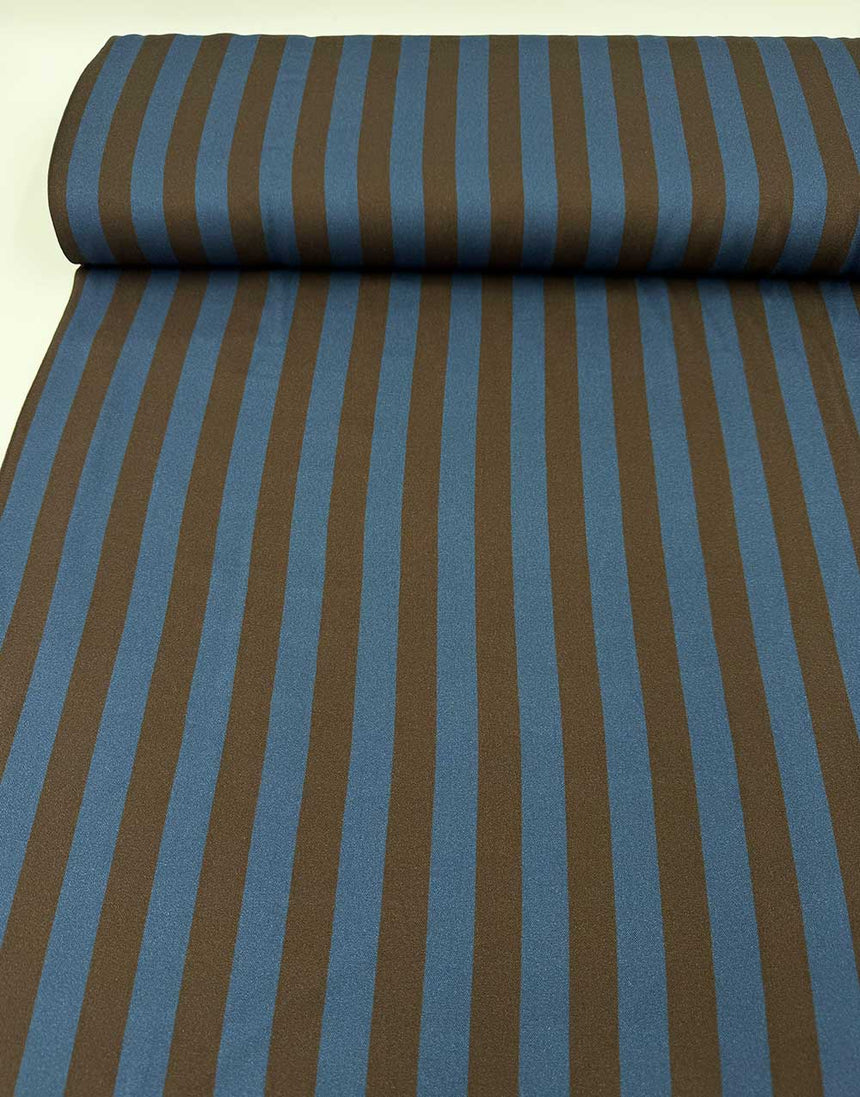 Brown and Blue Stripe Light & Lush Viscose Fabric