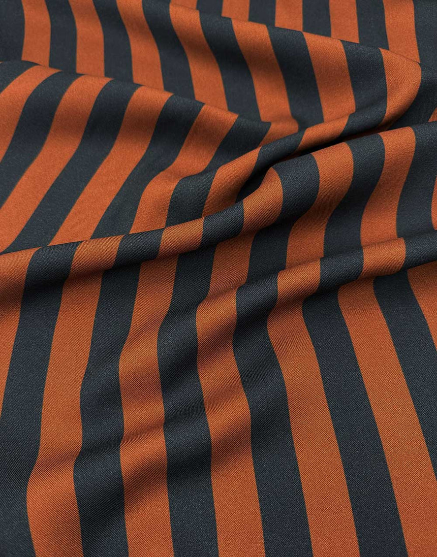 Cognac and Charcoal Stripe Light & Lush Viscose Fabric
