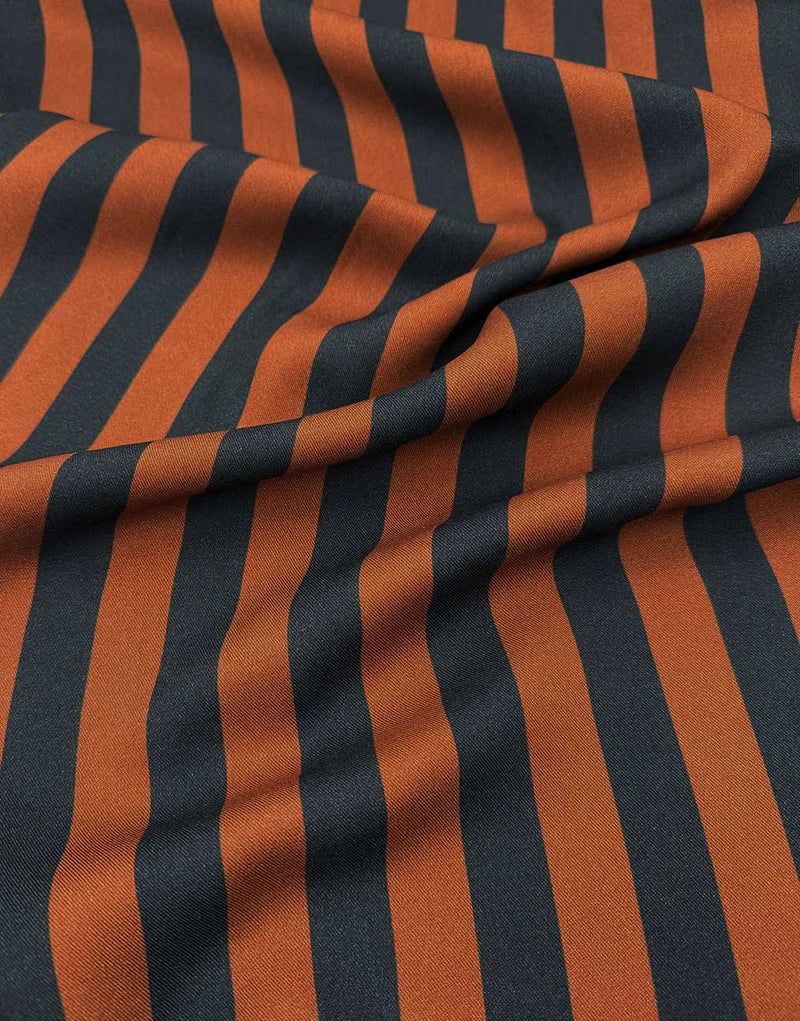 Remnant 90cm - Cognac and Charcoal Stripe Light & Lush Viscose Fabric