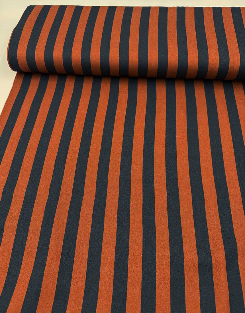 Cognac and Charcoal Stripe Light & Lush Viscose Fabric
