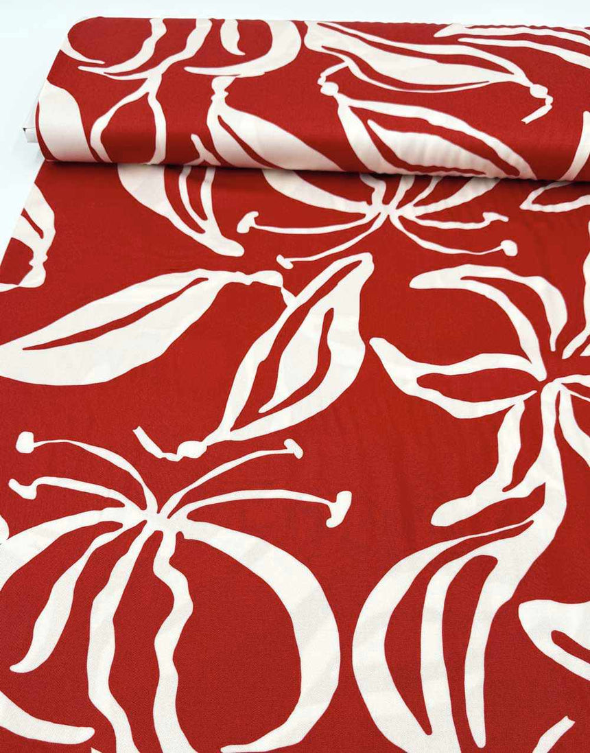 Red Linea Bloom Light & Lush Viscose Fabric