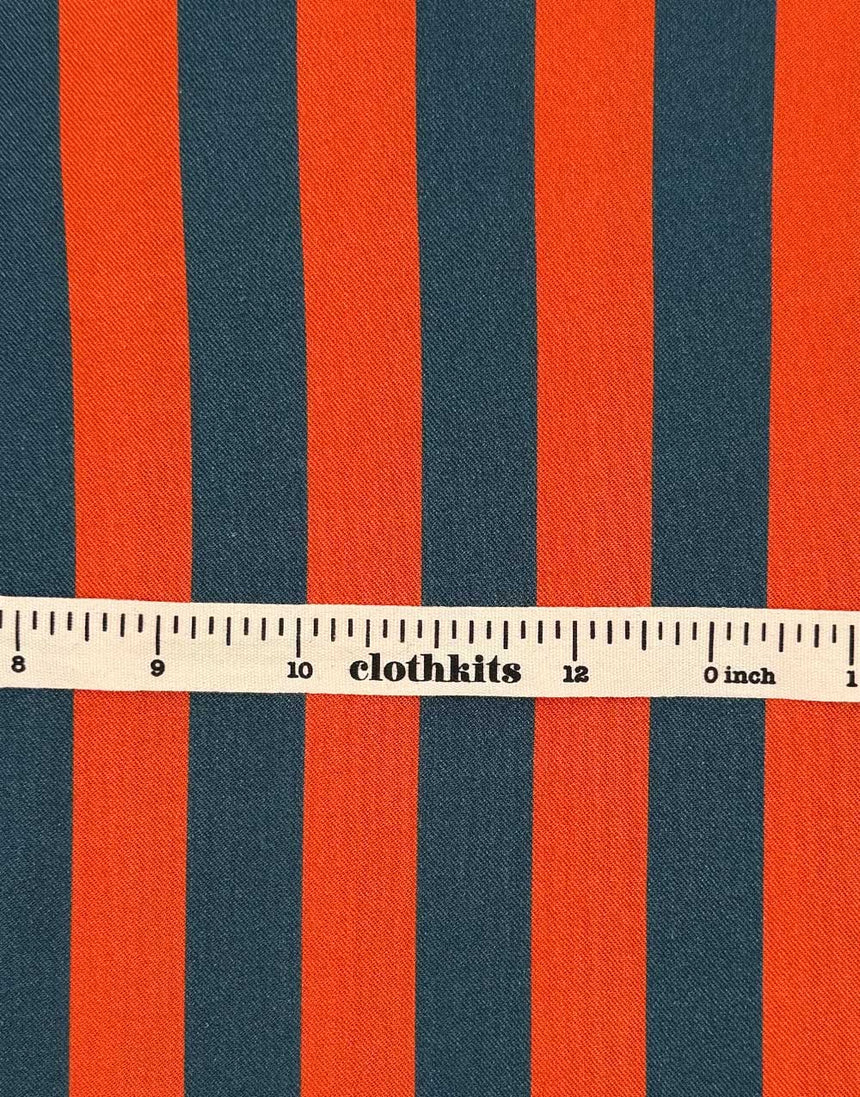 Teal and Orange Stripe Light & Lush Viscose Fabric