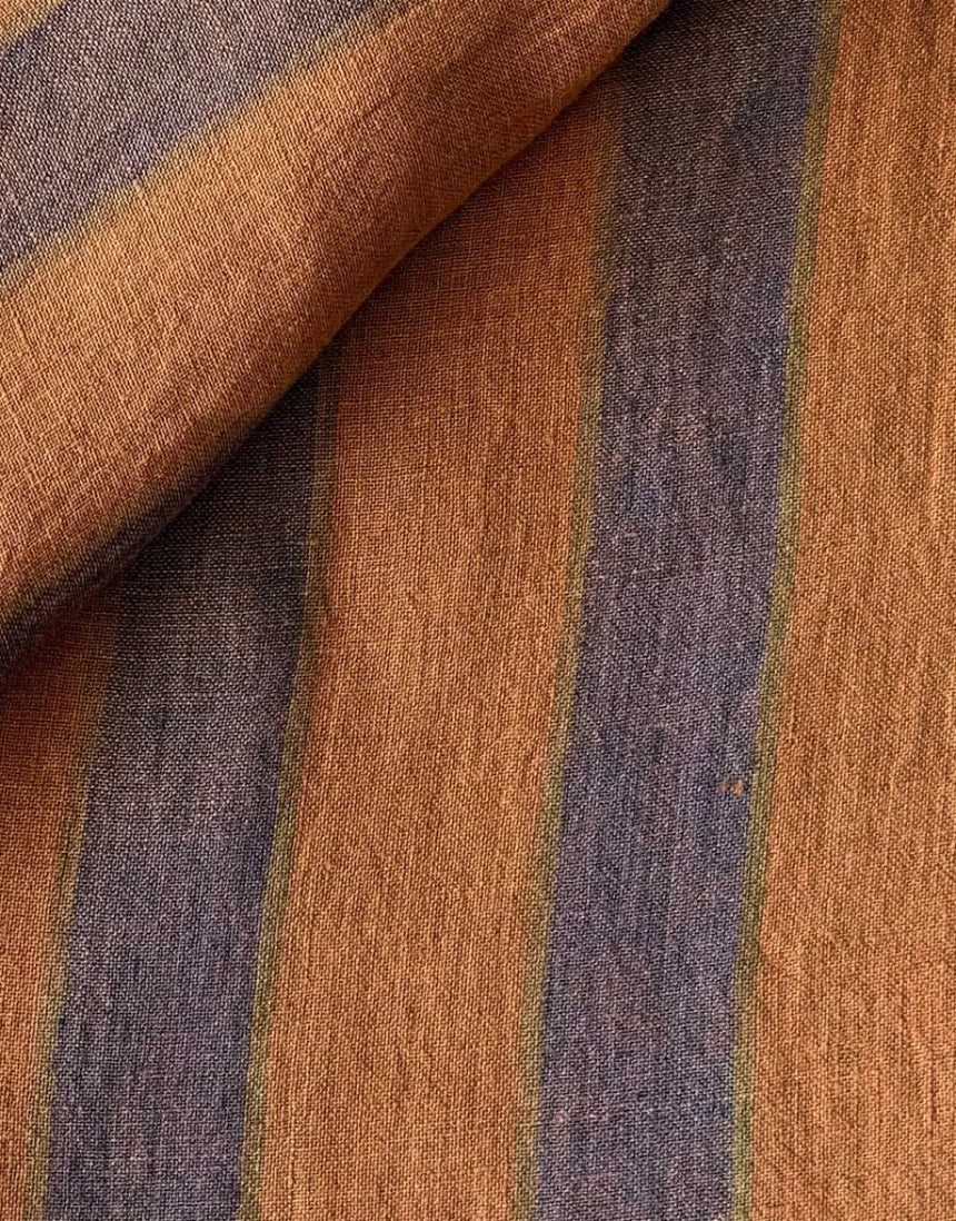 Napoli Linen Broad Stripe Fabric, Orange & Plum