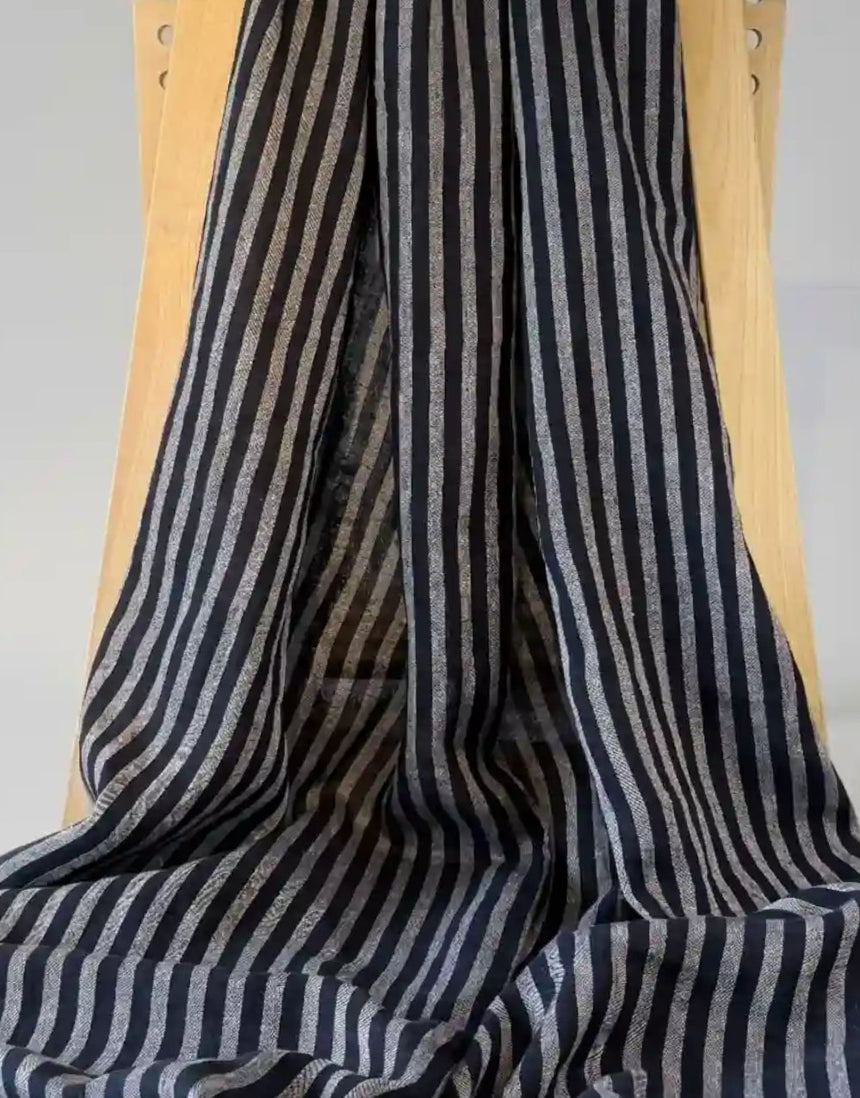 Ostuni Linen Stripe Fabric, Navy & Grey