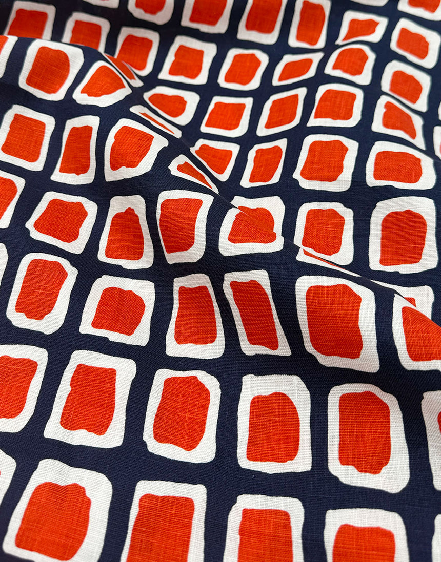 Remnant 50cm - Red Studio Grid Linen Fabric