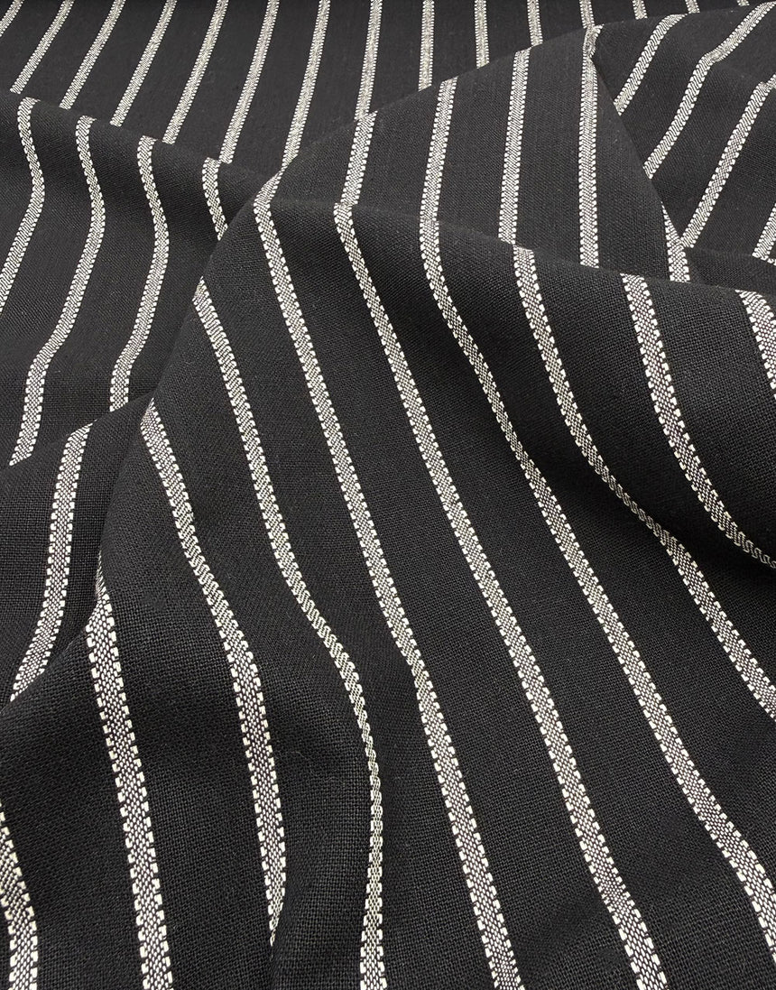 Black Stitched Stripe Linen Viscose Yarn-Dyed Fabric