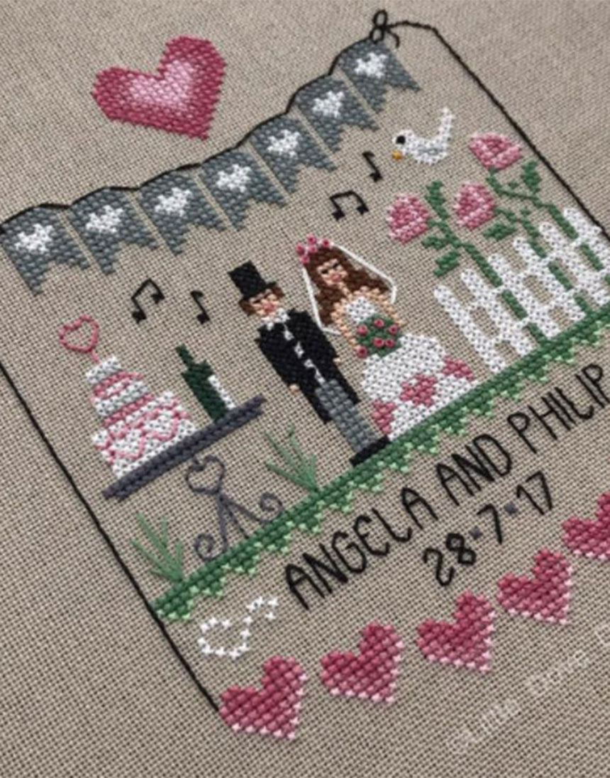 Pink Hearts Wedding Sampler Cross Stitch Kit, Little Dove Designs