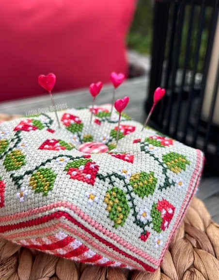 Strawberry Fayre Biscornu Pincushion Cross Stitch Kit, Little Dove Designs