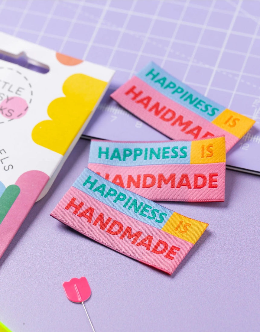 Happiness is Handmade, Woven Sewing Labels - Pack of 6
