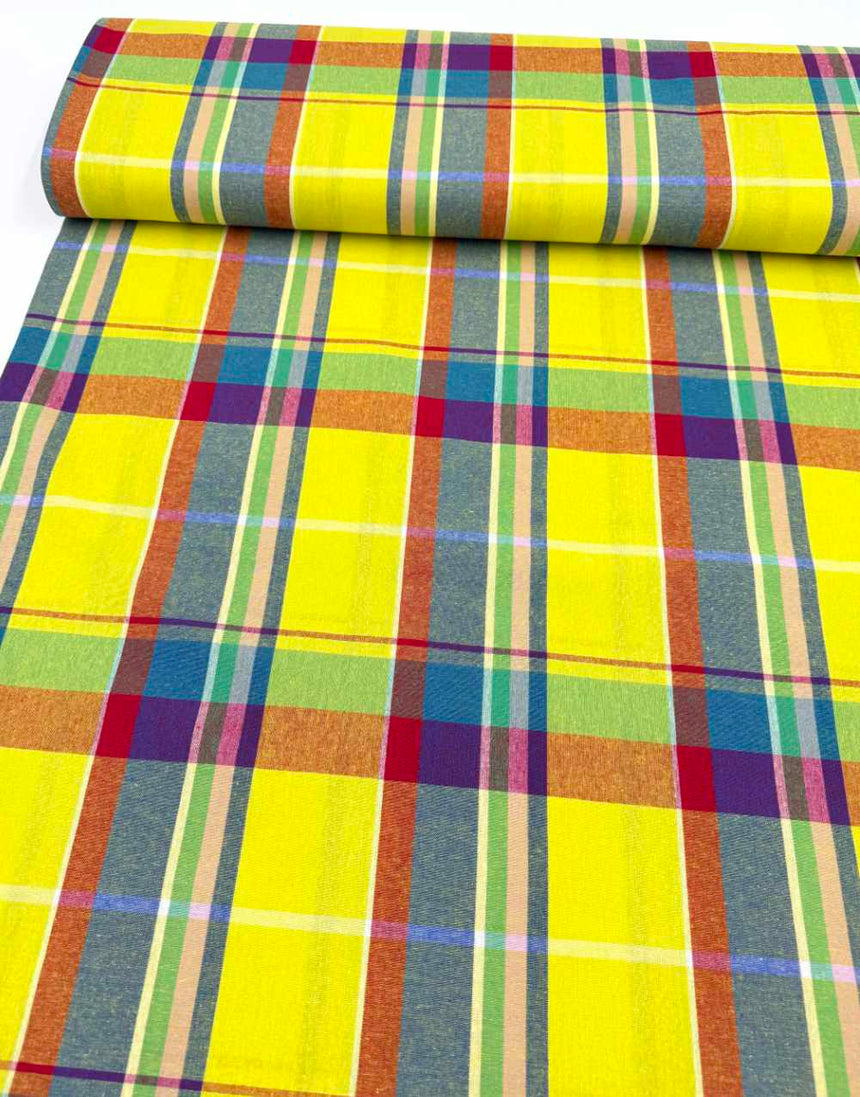 Remnant 1.6m -Sunburst Check Madras Cotton Fabric