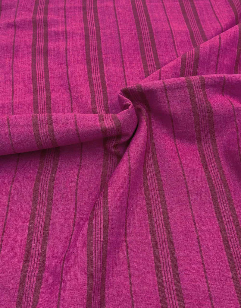 Remnant 1.45m - Magenta Stripe Indian Woven Cotton Fabric