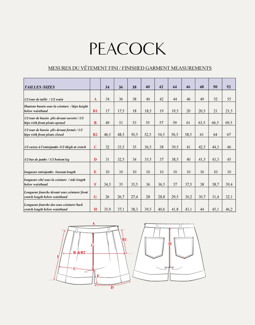 Peacock Shorts Paper Sewing Pattern, Maison Fauve