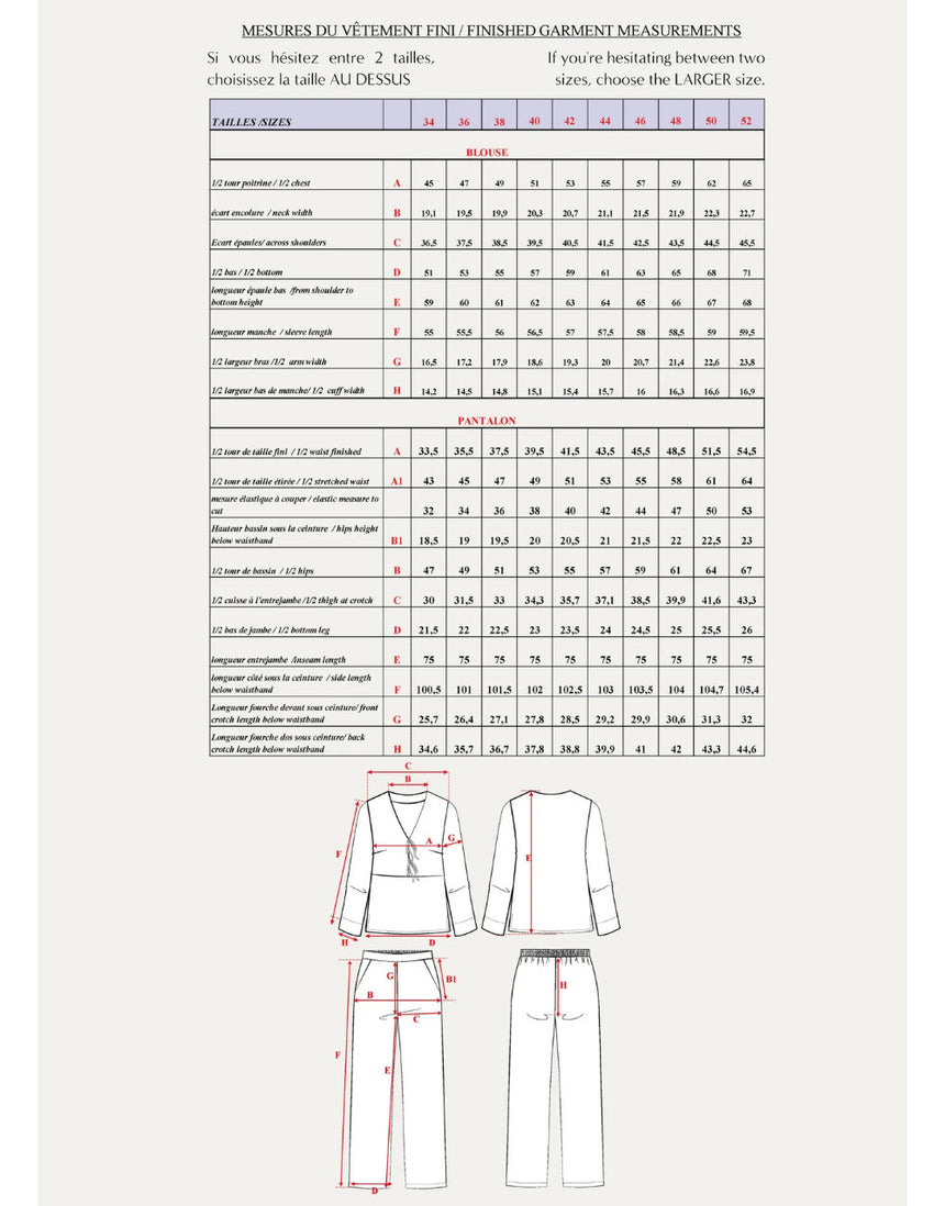 Soupir Pyjamas Paper Sewing Pattern, Maison Fauve