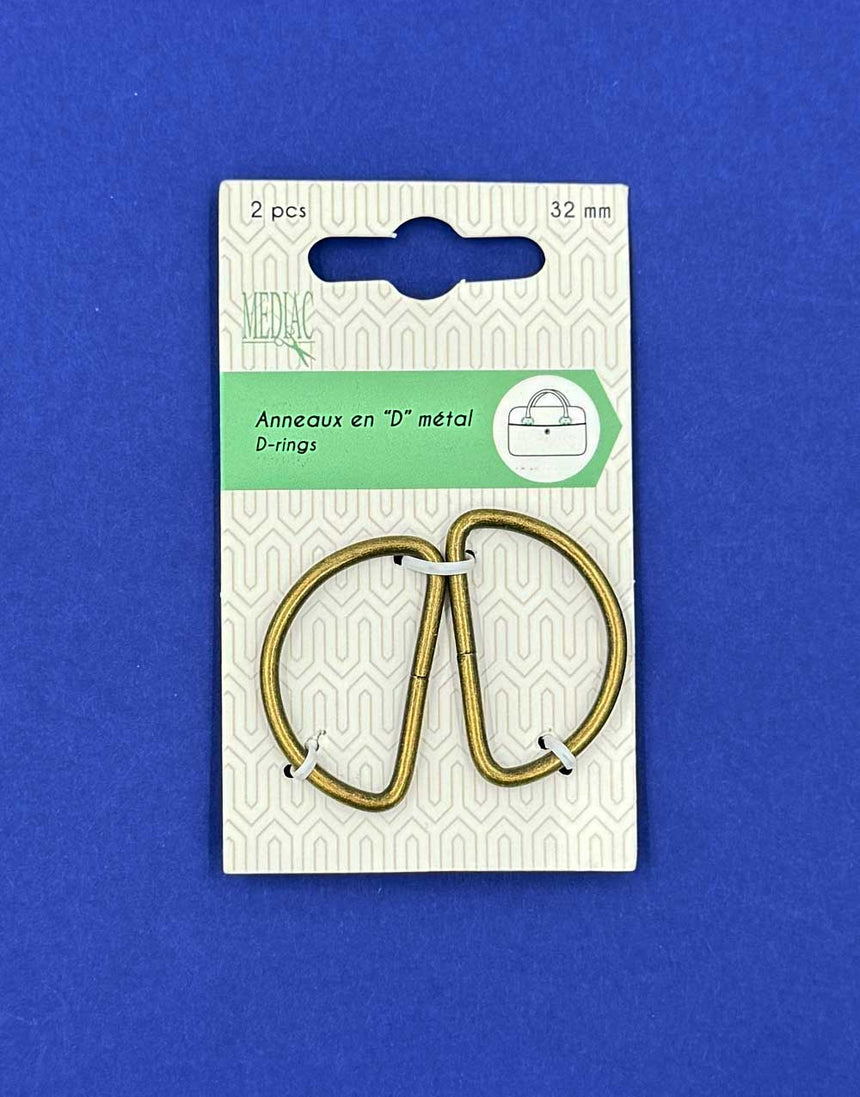 D-Rings 32mm Antique Brass (Pack of 2)