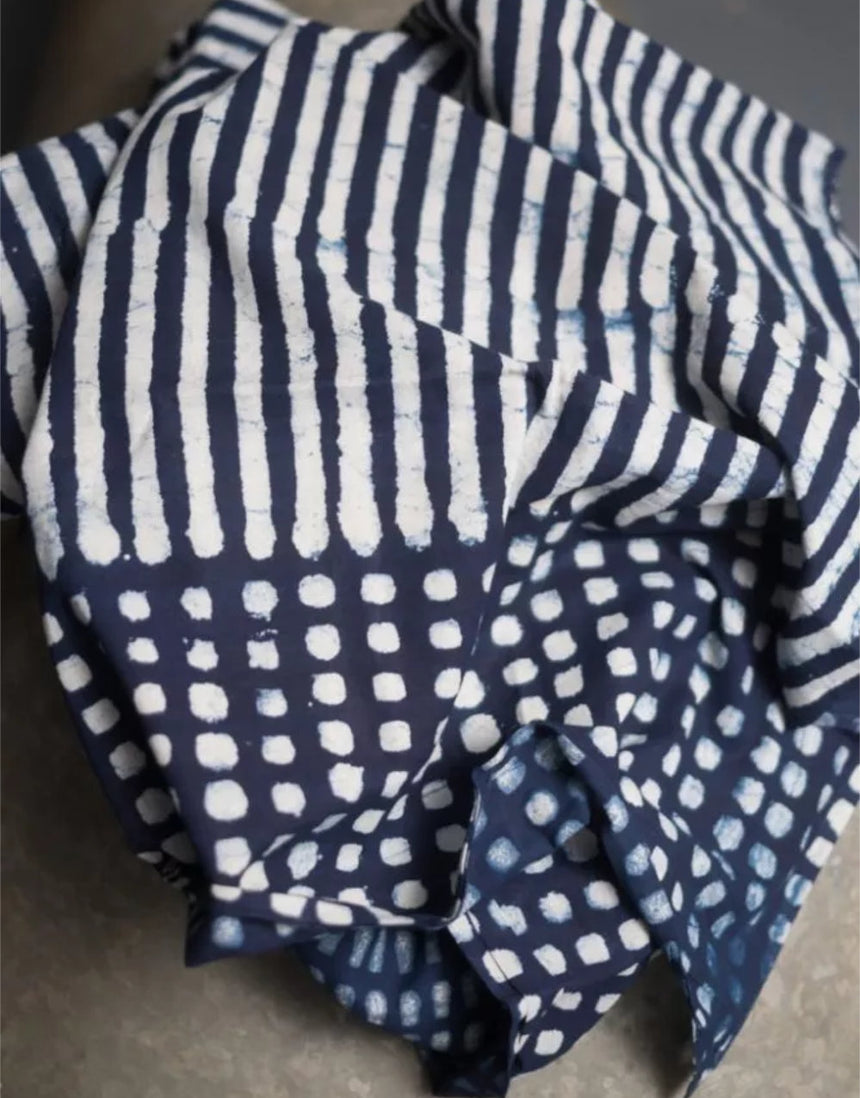 Indigo Hopscotch Indian Block Printed Cotton Fabric