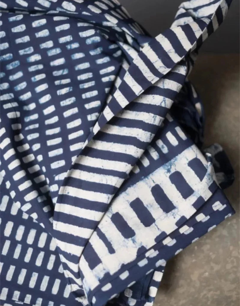 Remnant 1m - Indigo Hopscotch Indian Block Printed Cotton Fabric