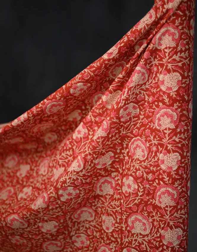 Petals Indian Block Printed Cotton Fabric