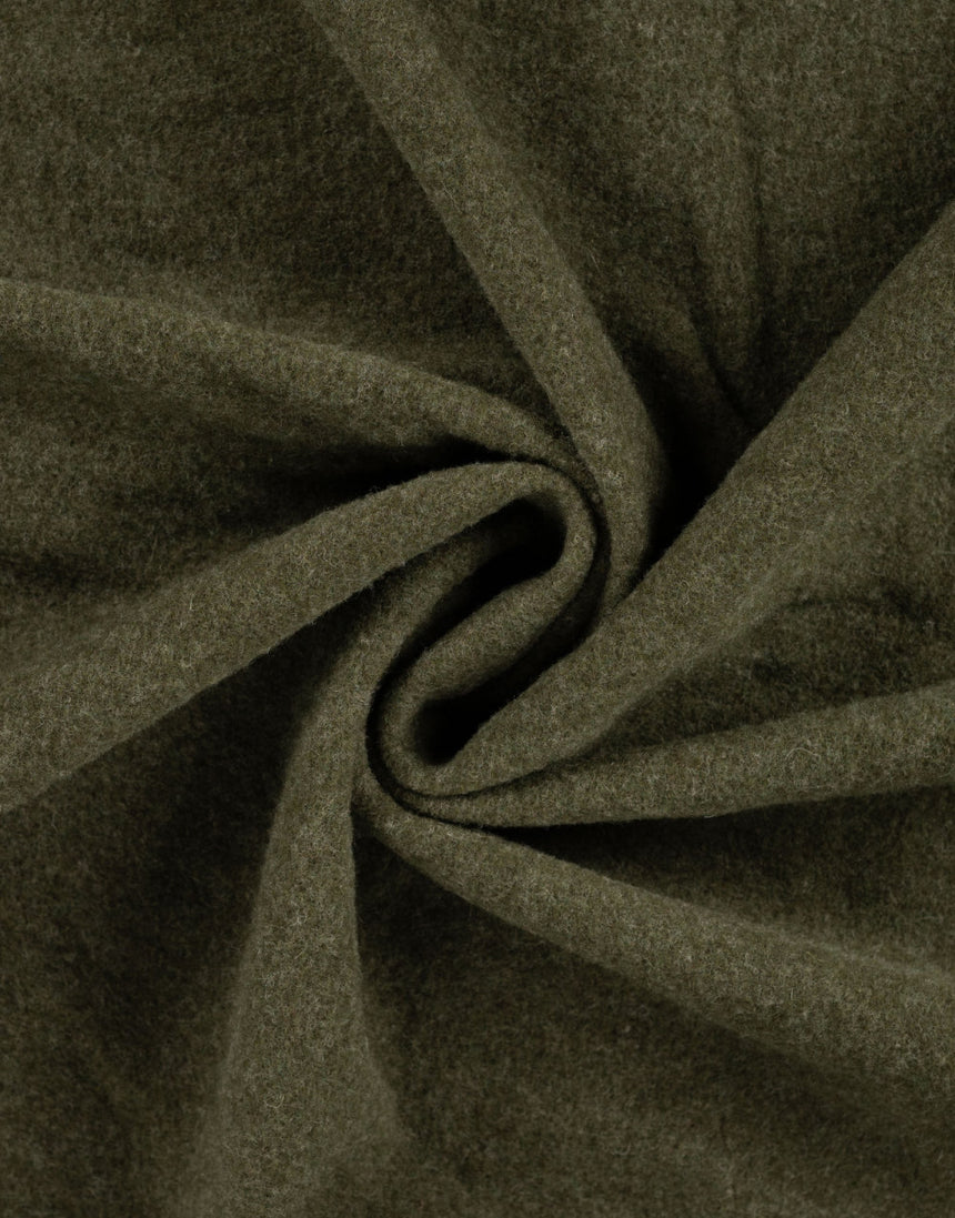 Khaki Melange 100% Merino Wool Fleece Fabric