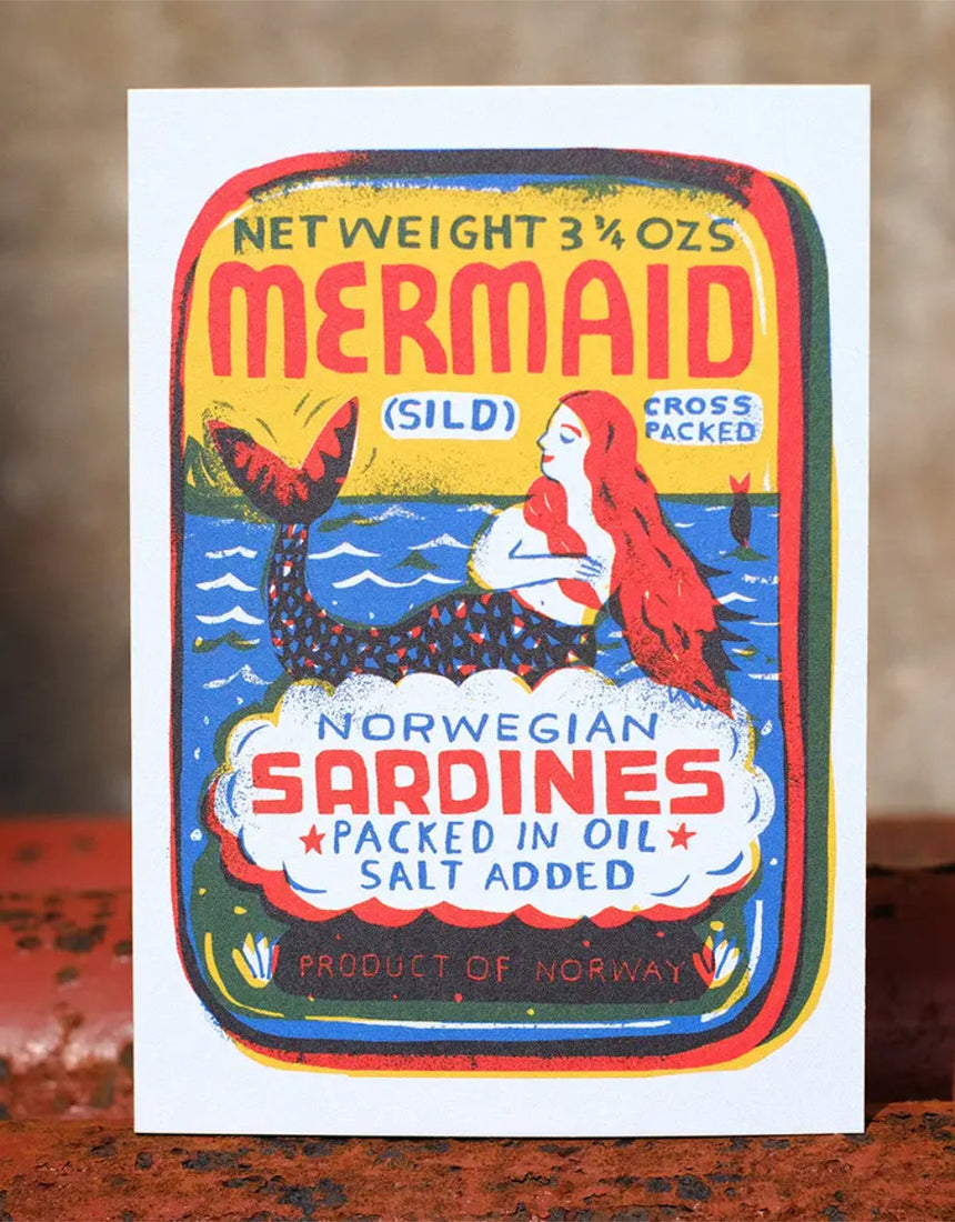 Mermaid Sardines Greeting Card, Printed Peanut