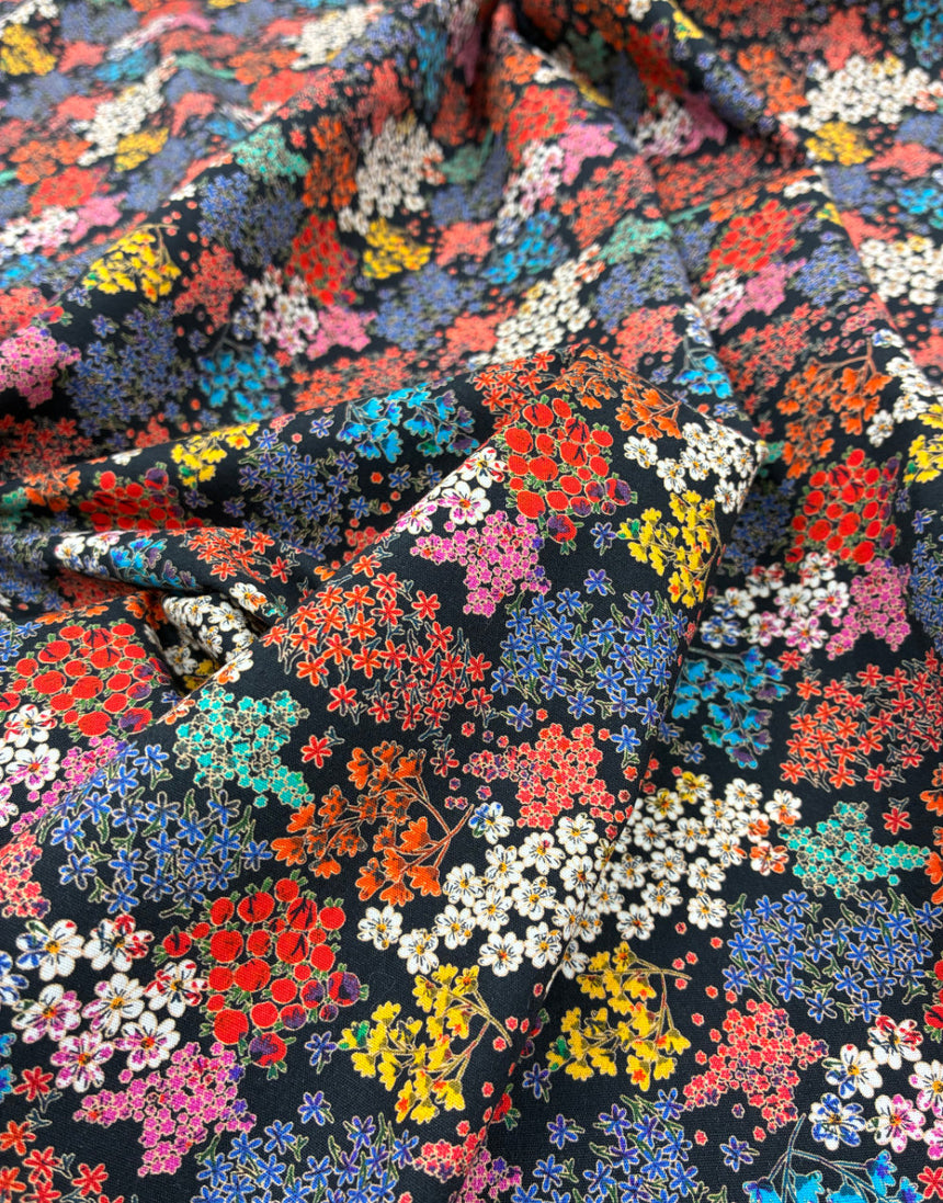 Midnight Meadow Mini Floral Cotton Poplin