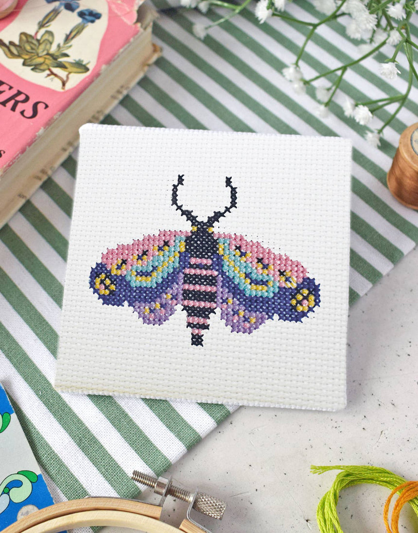 Moth Mini Cross Stitch Kit, The Make Arcade
