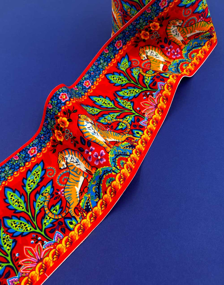 Red Tiger Velvet Border Fabric, Odile Bailloeul