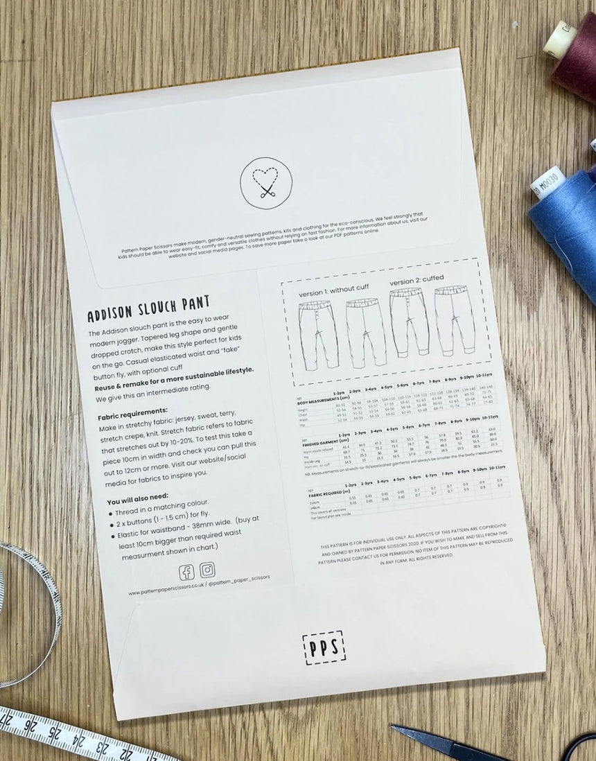 Addison Slouch Pant Children's Sewing Pattern (0 - 11y), Pattern Paper Scissors