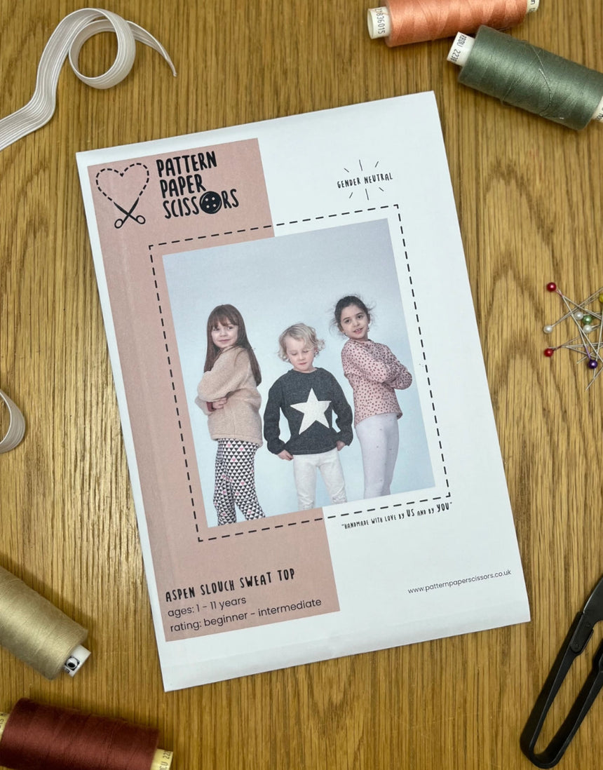 Aspen Kids Sweatshirt Sewing Pattern (0 - 11y), Pattern Paper Scissors