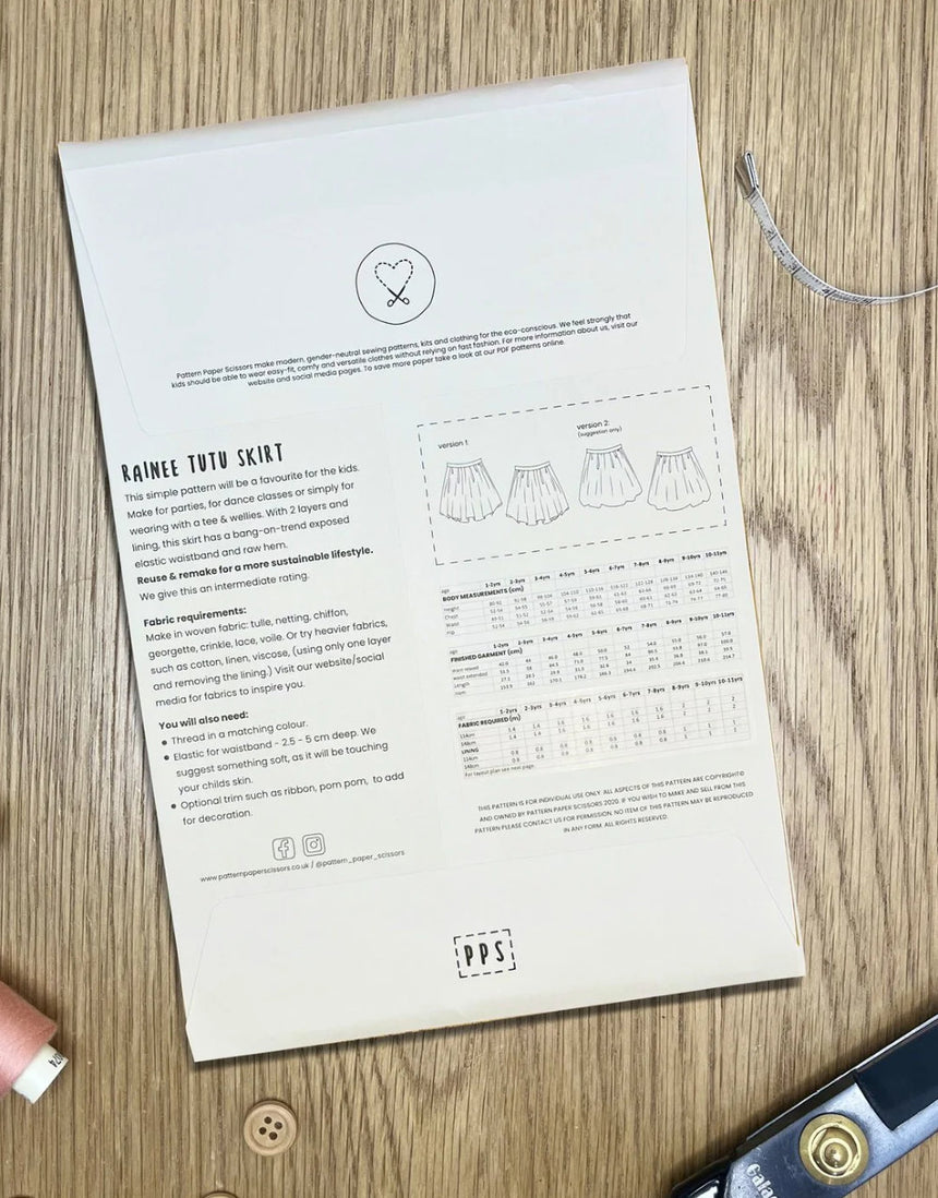 Rainee Girl's Tutu Skirt Sewing Pattern (1 - 11y), Pattern Paper Scissors