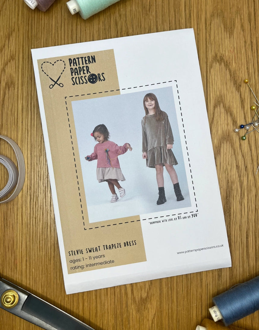 Stevie Girl's Sweat Trapeze Dress Sewing Pattern (0 - 11y), Pattern Paper Scissors