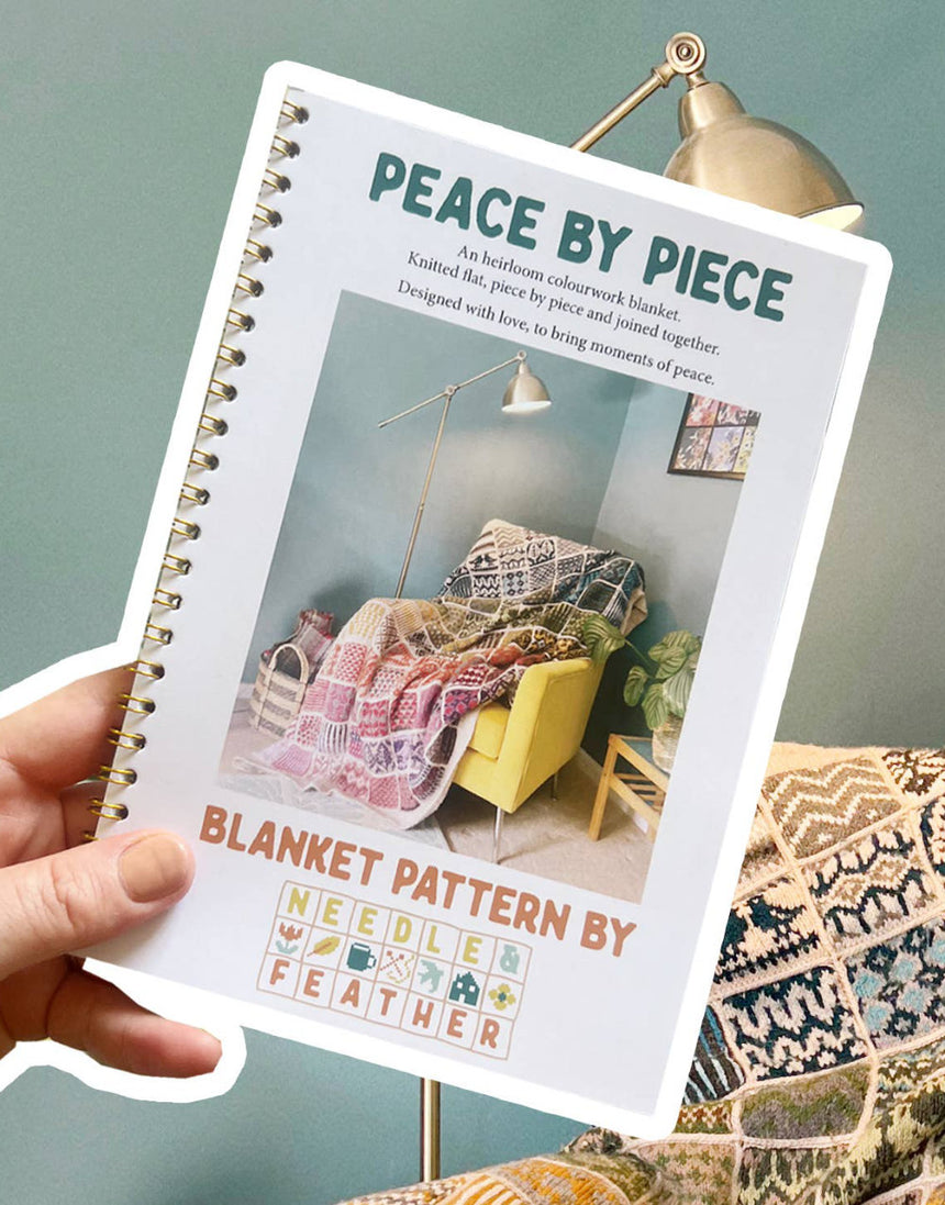 Peace By Piece Blanket knitting pattern, Needle & Feather