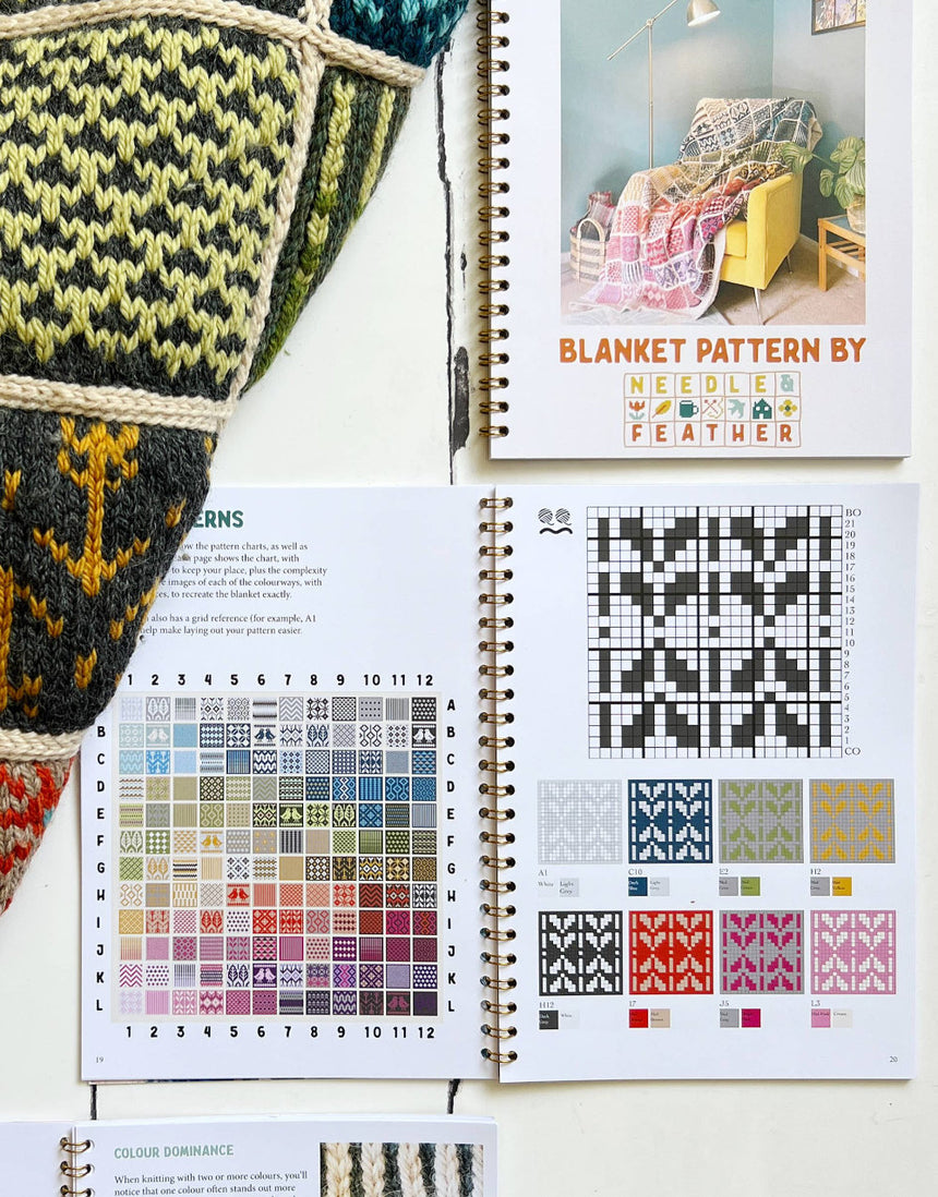 Peace By Piece Blanket knitting pattern, Needle & Feather