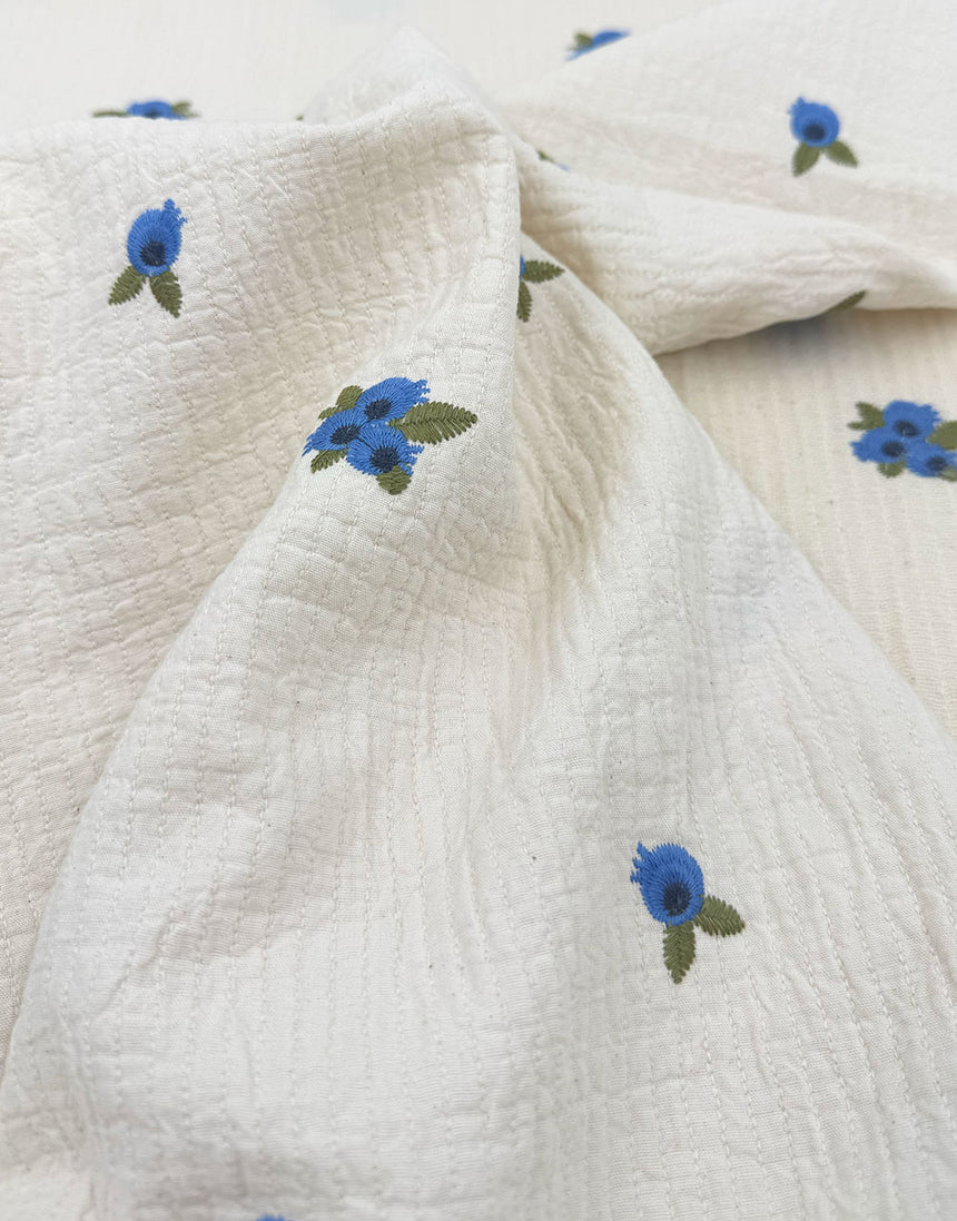 Bluebell Sprig Stitched Double Gauze Cotton Fabric