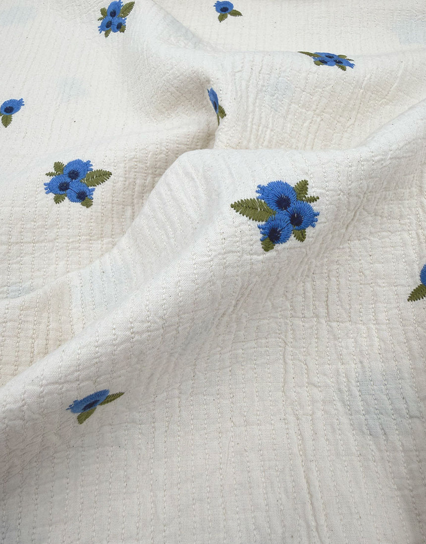 Bluebell Sprig Stitched Double Gauze Cotton Fabric